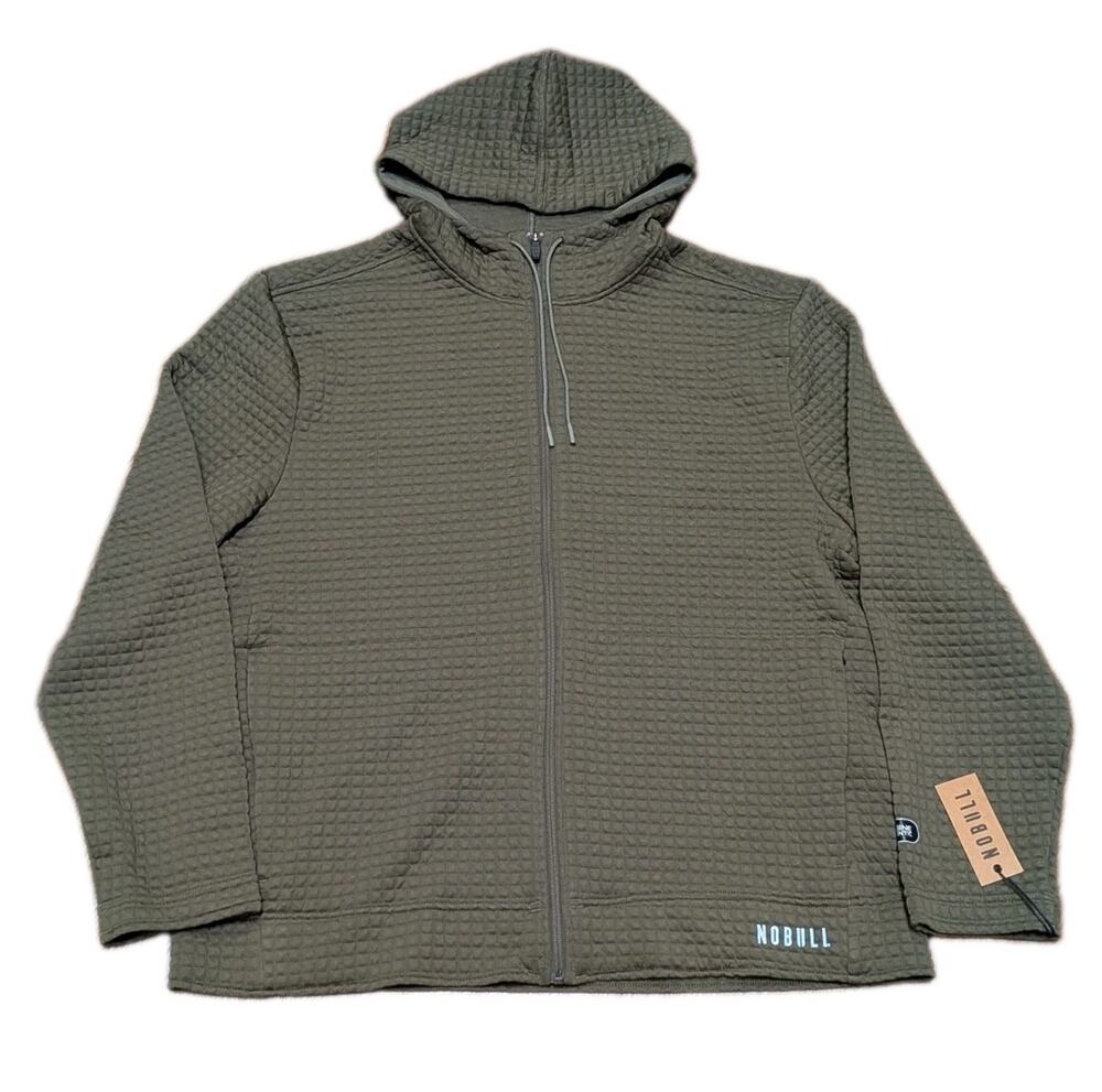 Nobull Jacket Mens 2XL Green Full Zip Hoodie Sweater Quilted Waffle Training Gym